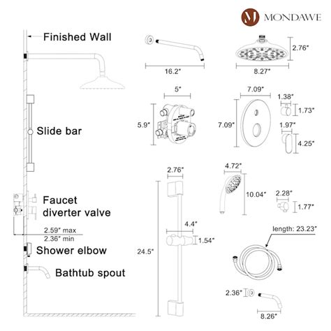 Mondawe Brushed Gold 8-in Built-In Shower Faucet System with 3-way ...