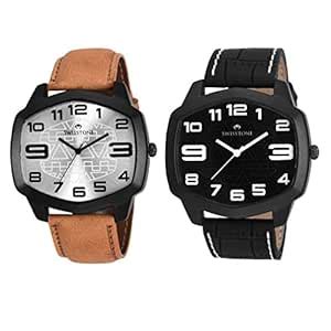 SWISSTONE GR109-SLV-TAN & GR109-BLACK Analog Wrist Watch Combo for Men ...