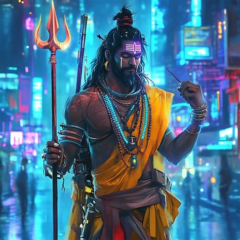 Shiva the destroyer in a futuristic cityscape | Premium AI-generated image