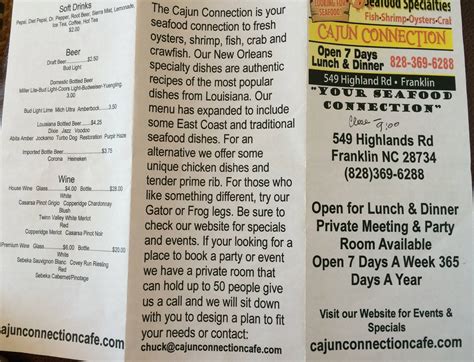 Menu at Cajun Connection Cafe, Franklin