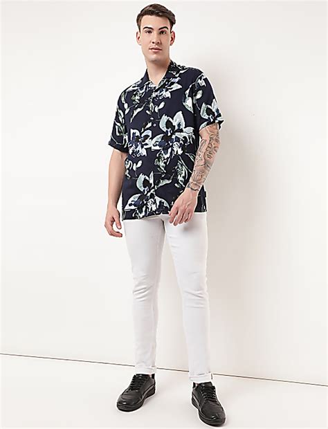 Buy Pure Viscose Floral Spread Collar Shirt at Marks & Spencer