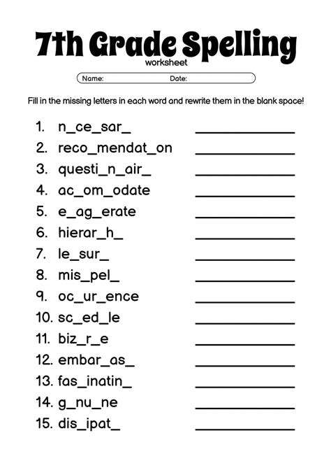 Spelling Practice Worksheets 7th grade – Free download and print for you.