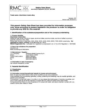 Fillable Online Safety data sheet - Raffineria metalli cusiana Fax ...