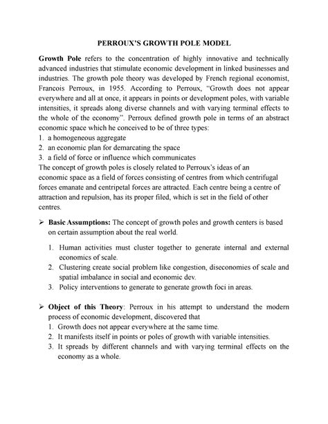 Perroux(Growth Pole Model) - PERROUX’S GROWTH POLE MODEL Growth Pole ...
