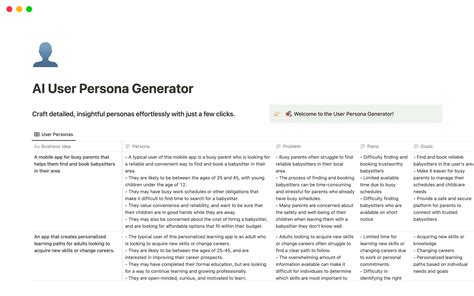 قالب AI User Persona Generator من Enes | متجر Notion