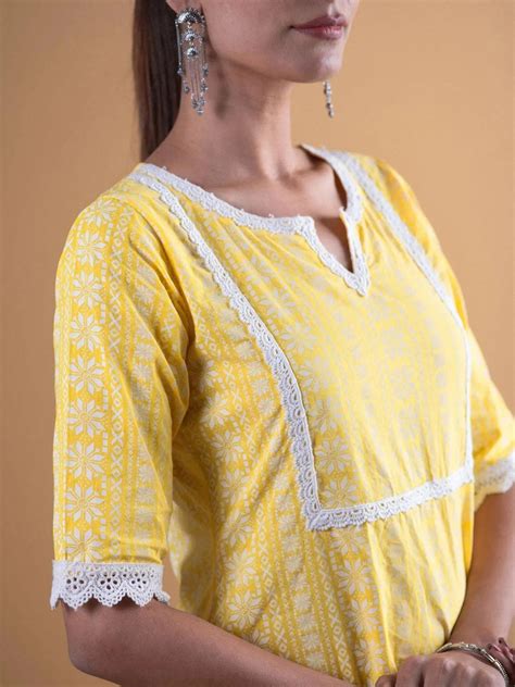 Buy Yellow Printed Cotton Kurta Online at Rs.527 | Libas