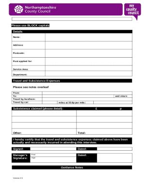Travel and Subsistence Expenses Doc Template | pdfFiller