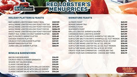 Red Lobster Menu Printable - Printable Free Templates