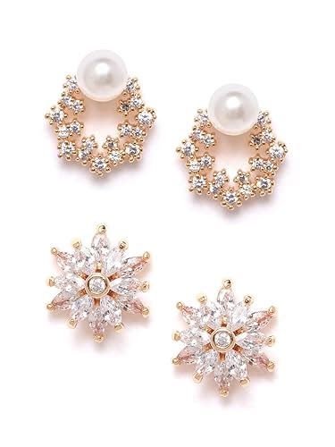 Zaveri Pearls Combo of 2 RoseGold Cubic Zirconia Brass Stud Earrings ...