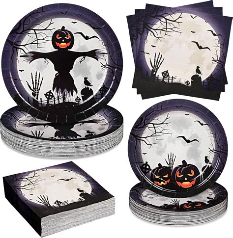 Amazon.com: Homlouue 200 PCS Halloween Paper Plates and Napkins, Black ...