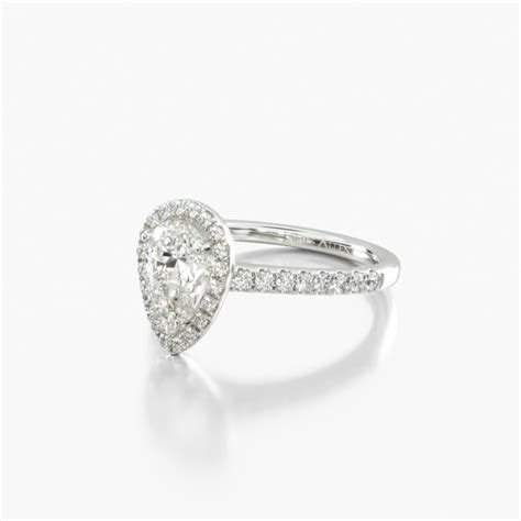 Platinum Pavé Halo and Shank Diamond Engagement Ring (Pear Center)-17306p