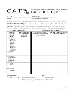 Fillable Online uvm CATS Exception Form - uvm Fax Email Print - pdfFiller