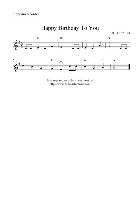 Easy Sheet Music For Beginners: Happy Birthday To You, free soprano ...