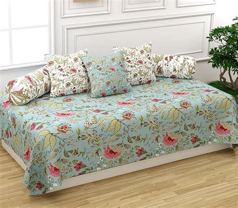 Trance Home Linen 200TC Diwan Set Cotton 6 Pc | Deewan Printed Bedsheet ...