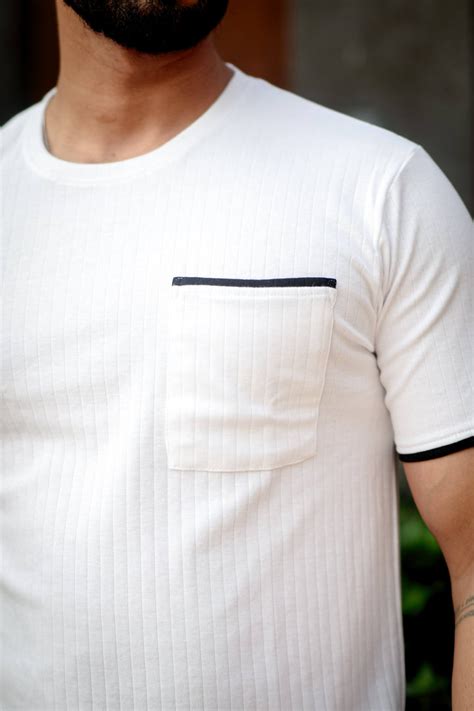 White Self Design Pocket T-Shirt – Gritstones