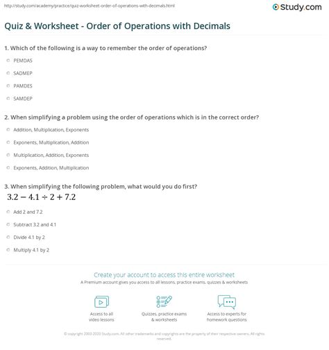 Image result for Order of Operations with Decimals Worksheet