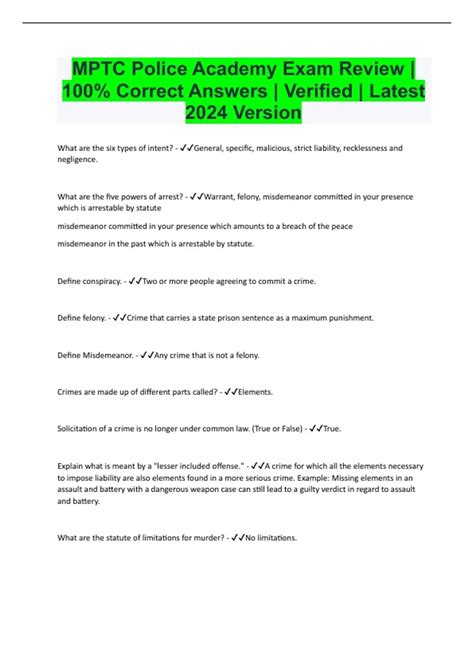 MPTC Police Academy Exam Review | 100% Correct Answers | Verified ...