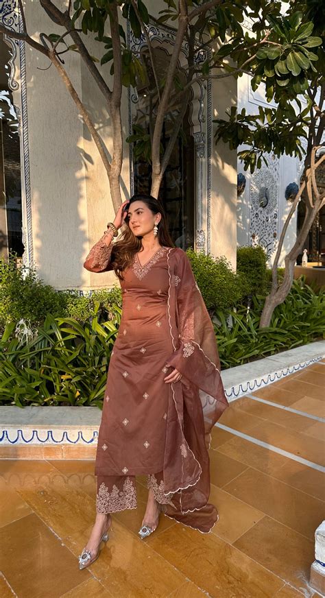 Deviya Singh Choudhary in Walnut Brown Chanderi Silk Suit Set ...