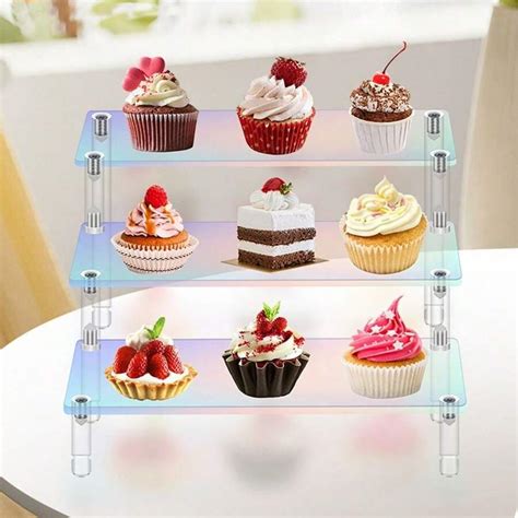 1 Pc 1-3 Tier Iridescent Clear Acrylic Display Risers Stand Figures ...
