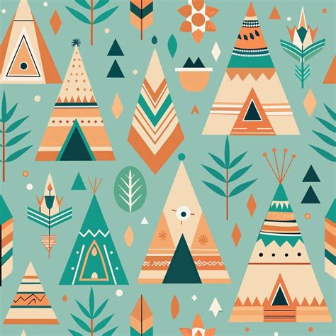 Vector seamless geometric pattern with wigwams teepee and triangle ...