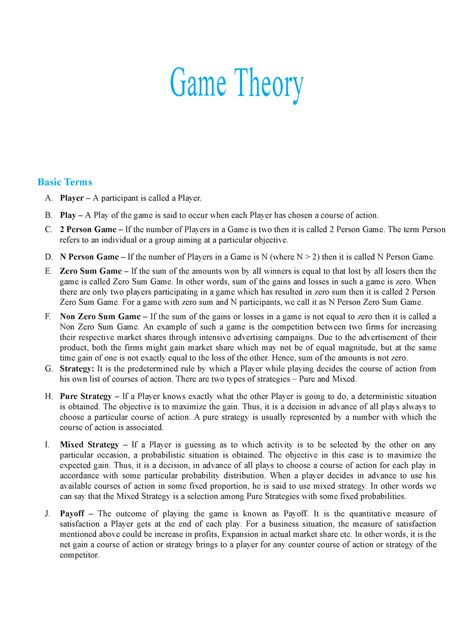 Game Theory - dadghjjjht6ruh - Game Theory Basic Terms A. Player – A ...