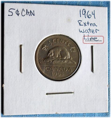 Rare 1964 Extra Water Line Key Date Canada Nickel Canadian 5 Cents ...