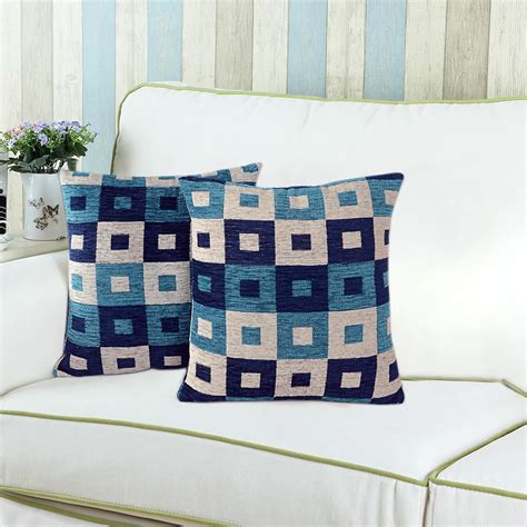 Buy Saral Home Chenille Cushion Cover, Standard, Blue, Set of 2 Online ...