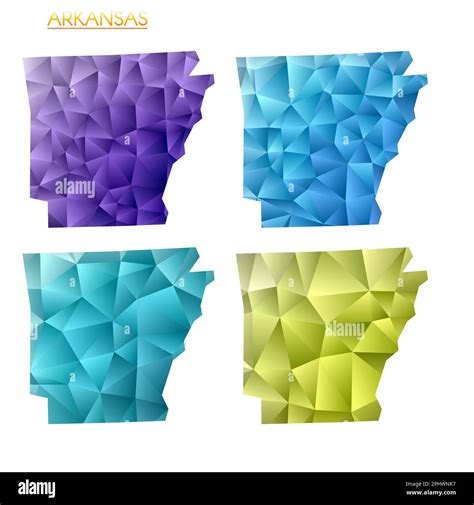 Set of vector polygonal maps of Arkansas. Bright gradient map of US ...