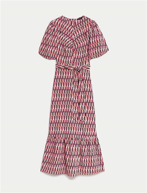 Buy Geometric Puff Sleeve Midi Tea Dress at Marks & Spencer
