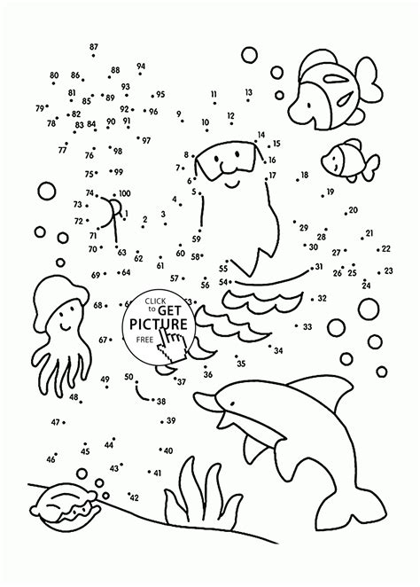Undersea Dot to Dot coloring pages for kids, connect the dots ...