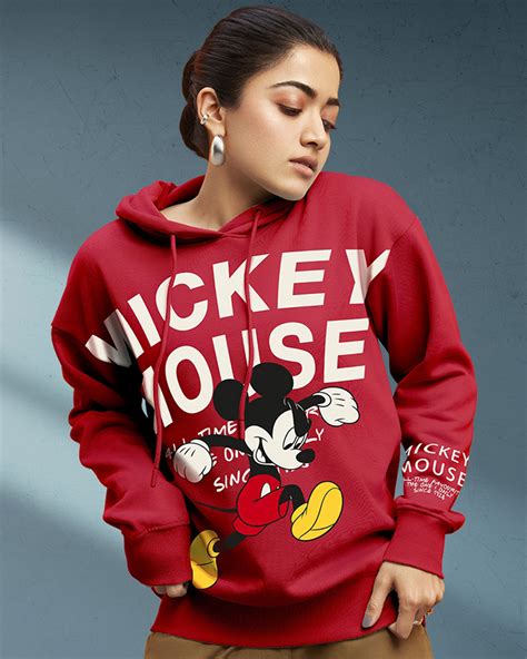 Buy Women's Red Mickey Mouse Graphic Printed Oversized Hoodies Online ...