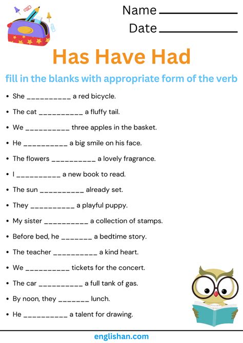 Has Have Had Worksheets and Exercises with Answers