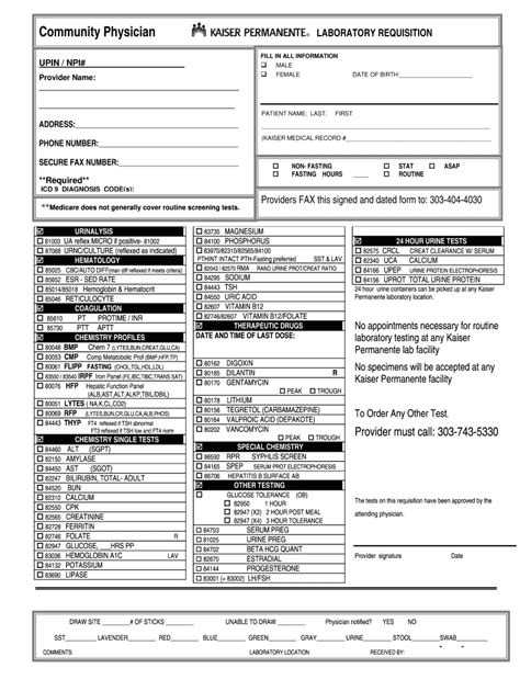 2008 Kaiser Permanente Laboratory Requisition Form - Blank Fillable ...