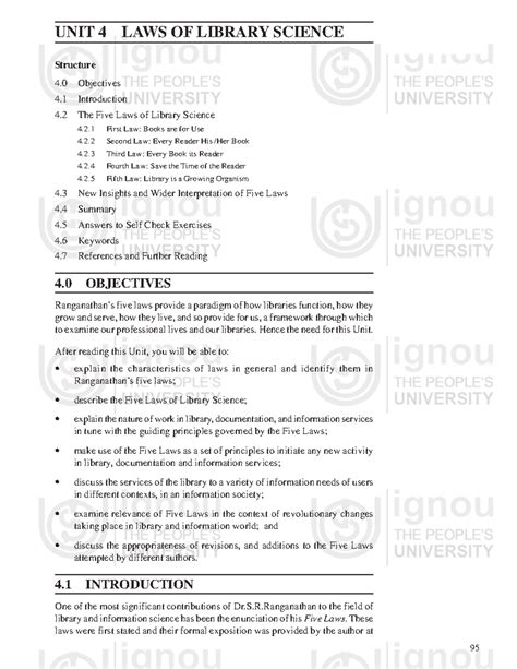 Unit 4: Five Laws of Library Science - IGNOU Overview - Studocu