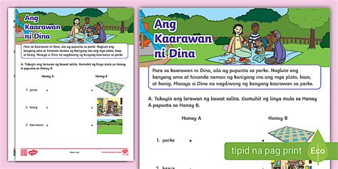 Pagbasa at Pag-unawa Worksheet (Ang Kaarawan ni Dina) | Twinkl