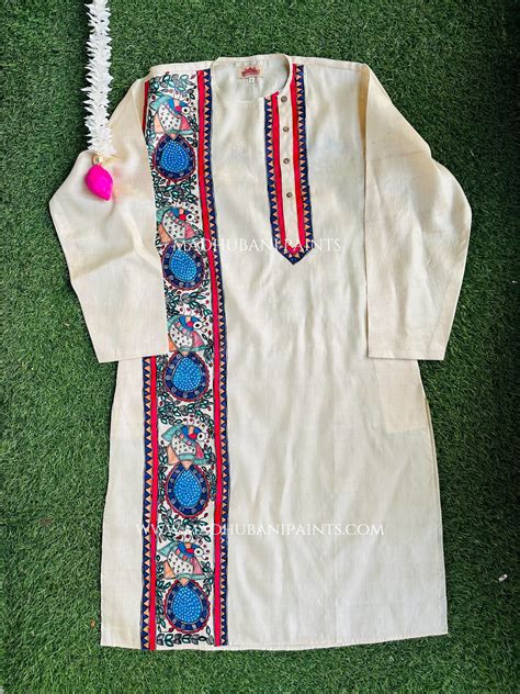 Neeli Mayuri Hand-painted Handloom Men's Tussar Silk Kurta – MADHUBANI ...