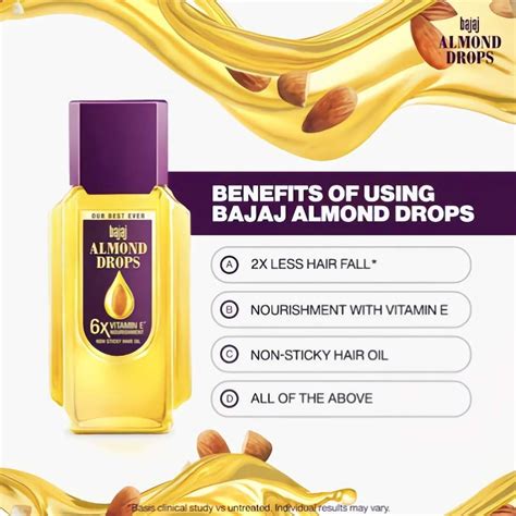 BAJAJ Almond Non-sticky Hair Oil With Vitamin E, 190ML Hair Oil Price ...