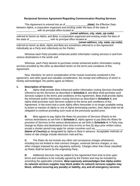 Reciprocal Services Agreement for Communication Routing - Blank ...