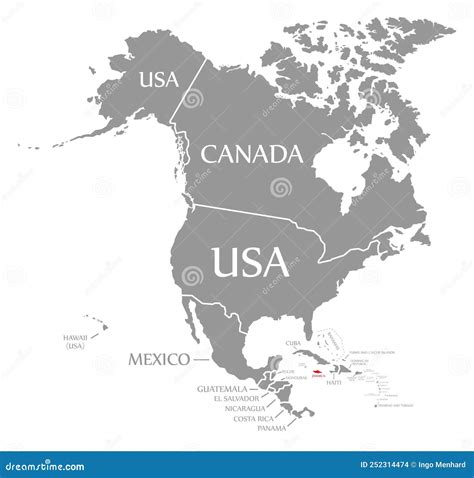 Jamaica Red Highlighted in Map of North America Stock Illustration - Illustration of grey ...