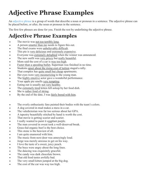 Adjective Phrase Examples