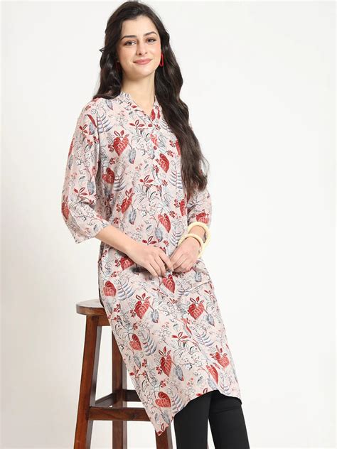 Multicolour Floral Print Rayon Fabric Straight Kurta