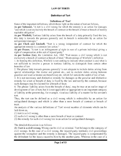 103 LAW OF Torts Semester 1 - Understanding Definitions and Key ...