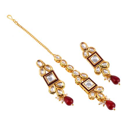 Kundan Elegance Square Cut Kundan Beaded Maang Tika Set – VOYLLA