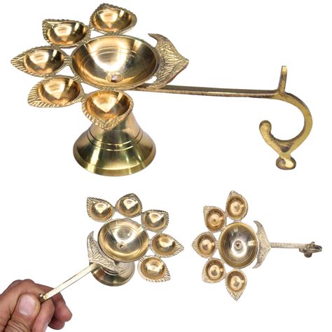 Buy Wizme Brass Diya for Puja/Pooja Aarti/Arti Deepak with Handle/Pooja ...