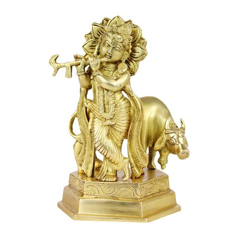 Buy Kartique Brass Krishna Bhagwan Playing Flute with Gau MATA on on ...
