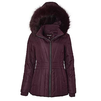 Womens Winter Coat Faux Fur Trim Hooded Down Alternative Puffer Jacket