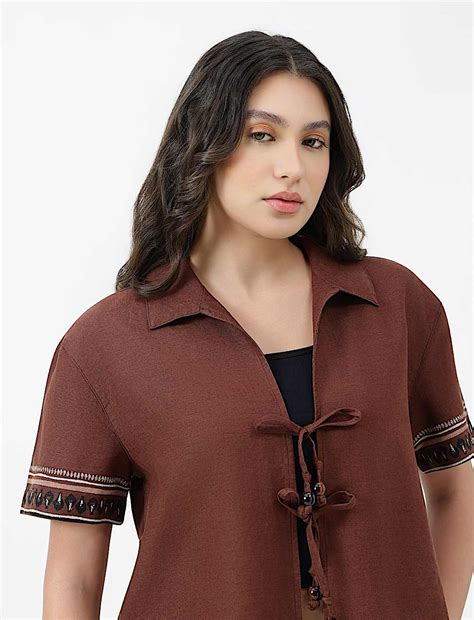 Buy Linen Rich Plain Collar Neck Top at Marks & Spencer