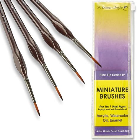 Detail Paint Brushes Set 4pc Rigger Size 1 Miniature Brushes for Small ...