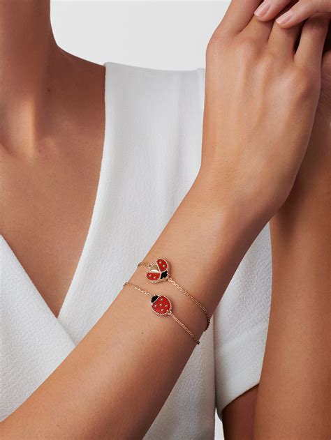 Lucky Spring bracelet, closed wings ladybug 18K rose gold, Carnelian ...