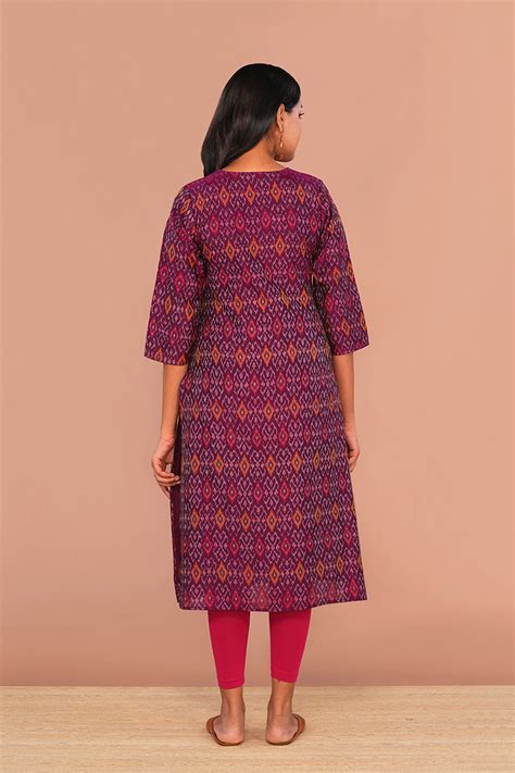 Magenta maroon Pochampally Silk Ikat Kurti – Kalanjali